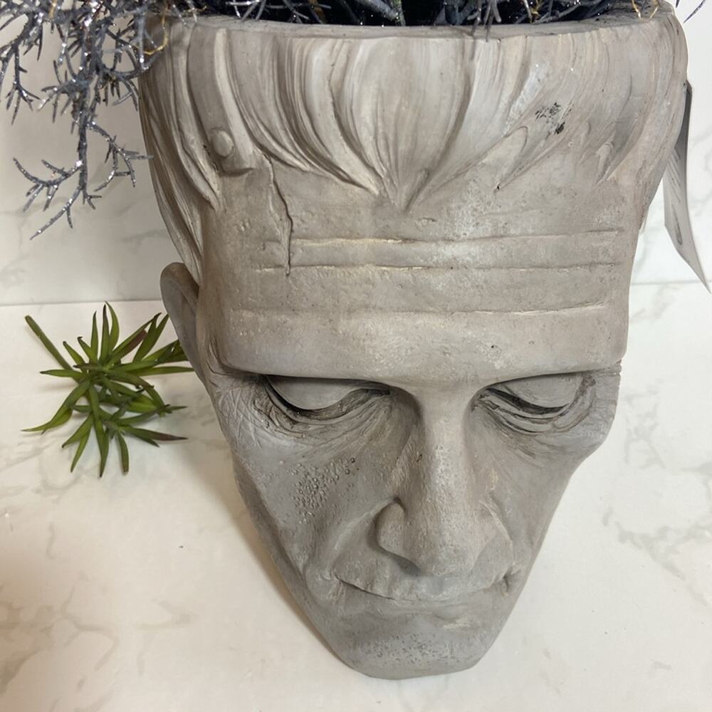 New Viral Martha Stewart Halloween Frankenstein Head Planter Bust Grey Decor - Picture 2 of 6